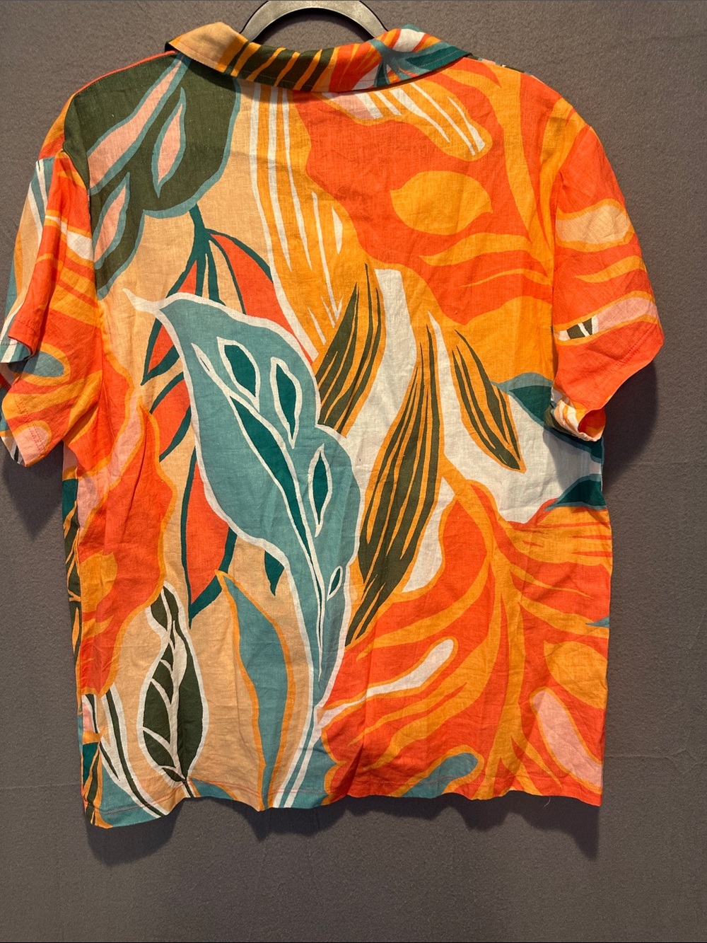 Vitamin A Tropical Button-Down Shirt and Matching Shorts in Orange, Teal & Pink - Picture 5 of 9